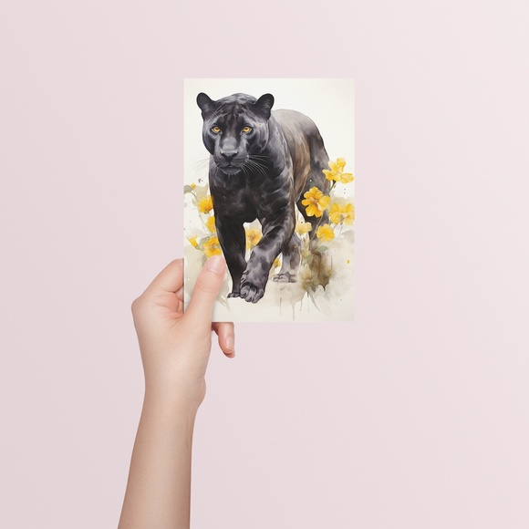 Watercolor Black Jaguar Wall Art Print Unframed - Majestic Jungle Elegance - Picture 5 of 6